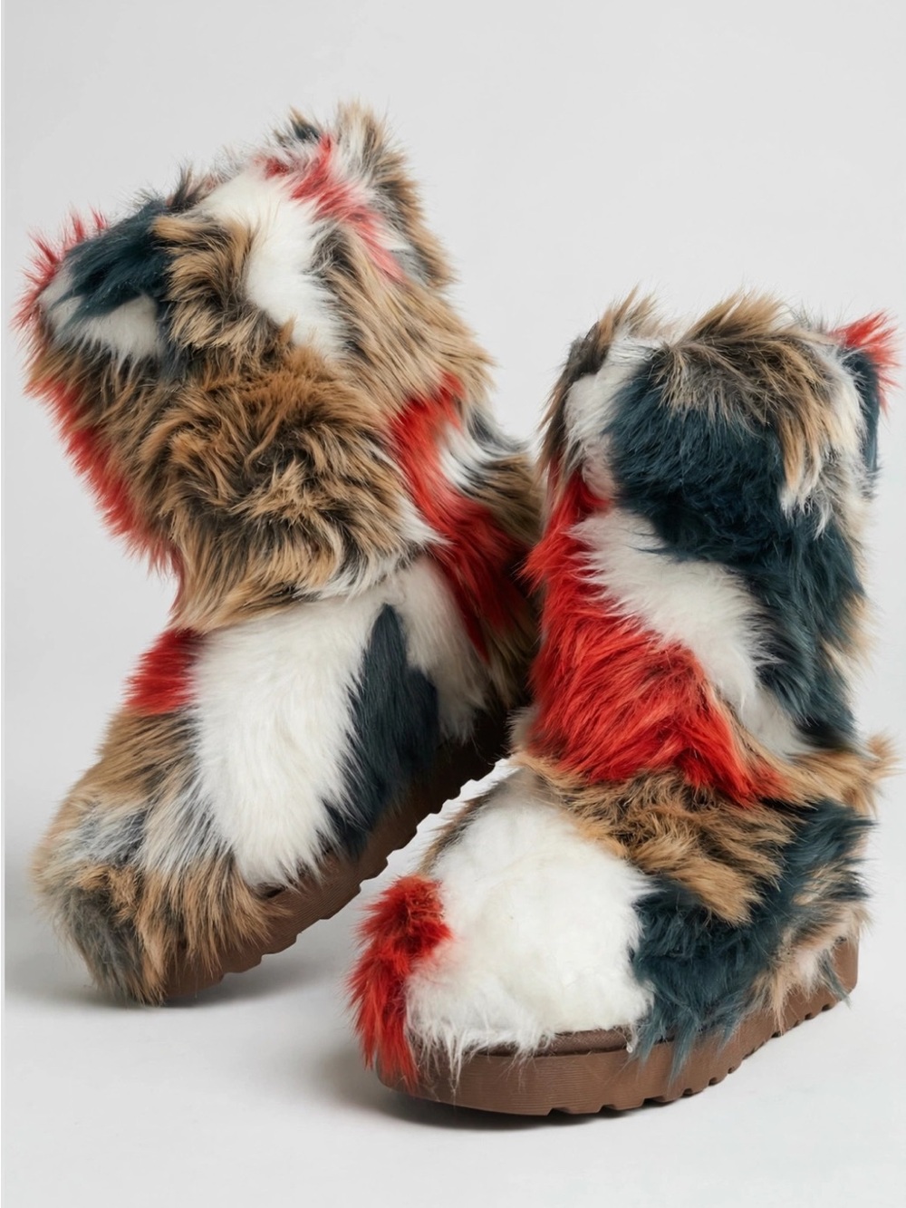 Faux Fur Multi-Color Womens Boot Slippers - Cozy Indoor Boots